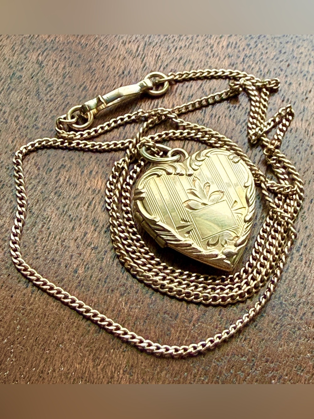 Vintage HFB Gold Filled Heart Locket Pendant on GF Curb Chain Necklace; Art Deco